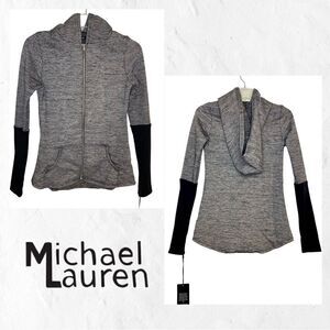 NWT Michael Lauren Heather Grey LS Full Zip Hooded Active Jacket with Thumbhole